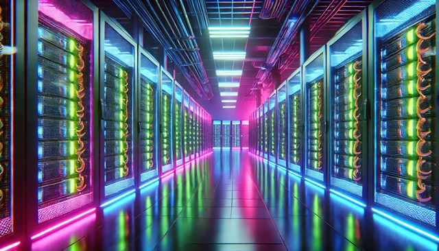 An AI generated photo of a server farm - hosting aws and azure